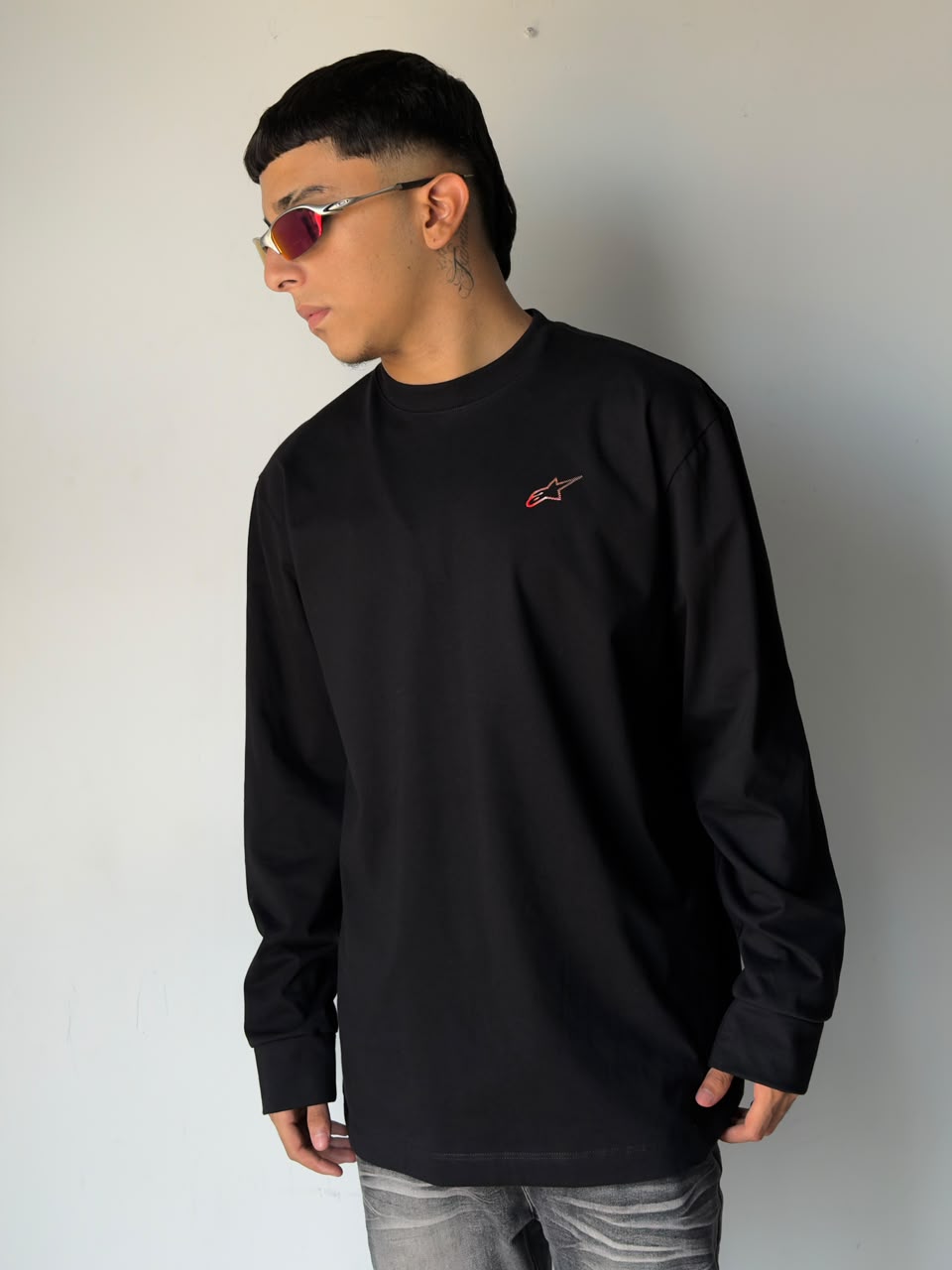 BUZO MANGA LARGA ALPINESTARS NEGRO LOGO ROJO